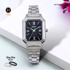 Đồng Hồ Nữ Casio Quartz LTP-E168D-1BDF Thép Trắng Mặt Đen