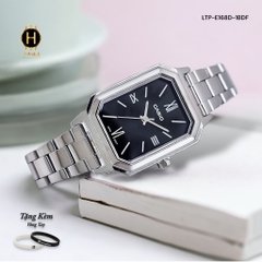 Đồng Hồ Nữ Casio Quartz LTP-E168D-1BDF Thép Trắng Mặt Đen