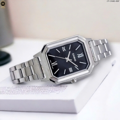 Đồng Hồ Nữ Casio Quartz LTP-E168D-1BDF Thép Trắng Mặt Đen