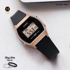 Đồng Hồ Nữ Casio LW-204-1ADF Dây Cao Su Đen Mặt Đen Viền Hồng