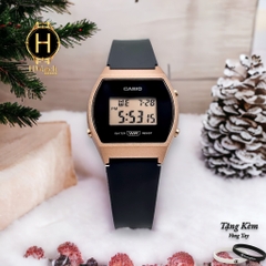 Đồng Hồ Nữ Casio LW-204-1ADF Dây Cao Su Đen Mặt Đen Viền Hồng