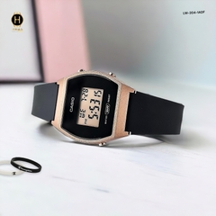 Đồng Hồ Nữ Casio LW-204-1ADF Dây Cao Su Đen Mặt Đen Viền Hồng