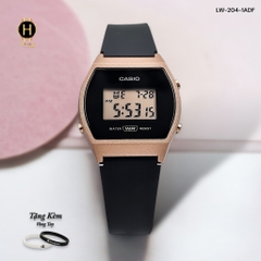 Đồng Hồ Nữ Casio LW-204-1ADF Dây Cao Su Đen Mặt Đen Viền Hồng