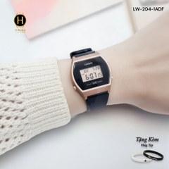 Đồng Hồ Nữ Casio LW-204-1ADF Dây Cao Su Đen Mặt Đen Viền Hồng