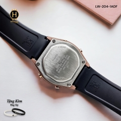 Đồng Hồ Nữ Casio LW-204-1ADF Dây Cao Su Đen Mặt Đen Viền Hồng