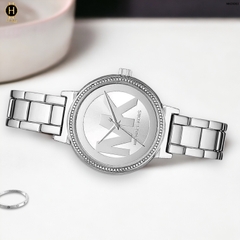 Đồng Hồ Nữ Michael Kors Quartz Three-Hand MKO1053 Dây Thép Mặt Bạc