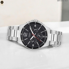 Đồng Hồ Nam Casio Pin MTP-1374D-1AVDF Dây Thép Bạc Mặt Đen