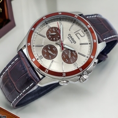 Đồng Hồ Nam Casio Quartz MTP-1374L-7A1VDF Pin Da Nâu Viền Đỏ