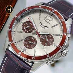 Đồng Hồ Nam Casio Quartz MTP-1374L-7A1VDF Pin Da Nâu Viền Đỏ