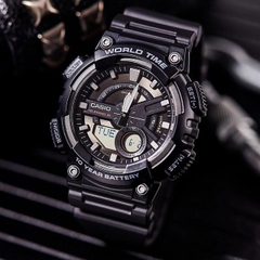 Đồng Hồ Nam Casio Quartz Điện Tử World Time AEQ-110W-1BVDF Dây Nhựa Mặt Đen