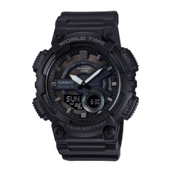 Đồng Hồ Nam Casio Quartz Điện Tử World Time AEQ-110W-1BVDF Dây Nhựa Mặt Đen