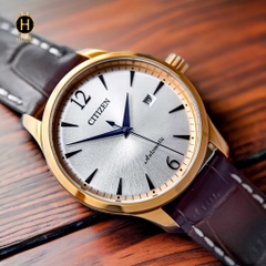 Đồng Hồ Nam Citizen Automatic NJ0113-10A Dây Da Rose Mặt Trắng Kim Xanh
