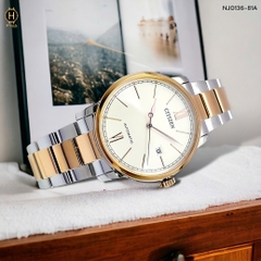 A Đồng Hồ Nam Automatic NJ0136-81A Dây Thép Demi Vàng Hồng Mặt Vàng Hồng.