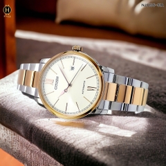 A Đồng Hồ Nam Automatic NJ0136-81A Dây Thép Demi Vàng Hồng Mặt Vàng Hồng.