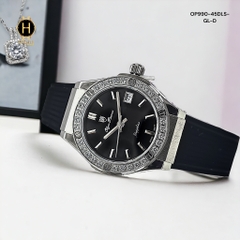 Đồng Hồ Nữ Olym Pianus Quartz OP990-45DLS-GL-D Dây Cao Su Mặt Đen Sapphire