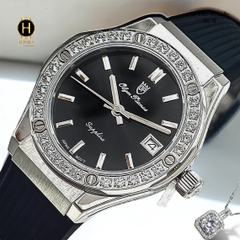Đồng Hồ Nữ Olym Pianus Quartz OP990-45DLS-GL-D Dây Cao Su Mặt Đen Sapphire
