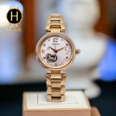 Đồng Hồ Nữ CITIZEN Cơ PR1022-80X Dây Thép Mạ Vàng Hồng Mặt Hồng Lộ  Kính Sapphire