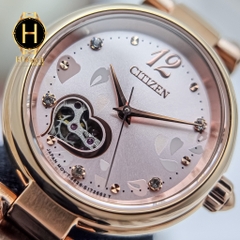 Đồng Hồ Nữ CITIZEN Cơ PR1022-80X Dây Thép Mạ Vàng Hồng Mặt Hồng Lộ  Kính Sapphire