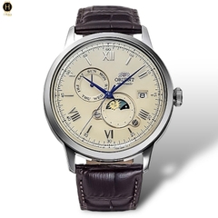 Đồng Hồ Nam Orient Automatic RA-AK0803Y10B Sun And Moon Bambino Mặt Vàng Ngà