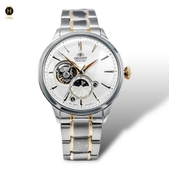 Đồng Hồ Nam Orient Automatic RA-AS0101S10B Open Heart Sun And Moon Gen 6 Dây Thép Demi Vàng Hồng Mặt Trắng