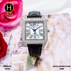 Đồng Hồ Nữ Royal Crown Quartz 6104M Vuông Da Đen