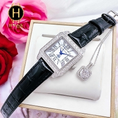Đồng Hồ Nữ Royal Crown Quartz 6104M Vuông Da Đen
