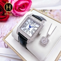 Đồng Hồ Nữ Royal Crown Quartz 6104M Vuông Da Đen