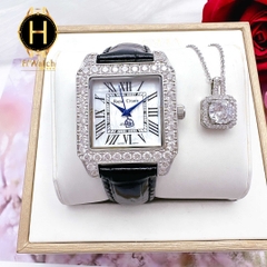 Đồng Hồ Nữ Royal Crown Quartz 6104M Vuông Da Đen