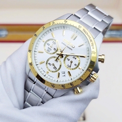 Đồng Hồ Nam Seiko Quartz Chronograph Tachymeter Spirit SBTR024 Dây Thép Demi Mặt Trắng