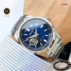 Đồng Hồ Nam Seiko Automatic Open Heart SCVE051 Dây Thép Vỏ Trắng Mặt Xanh