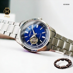 Đồng Hồ Nam Seiko Automatic Open Heart SCVE051 Dây Thép Vỏ Trắng Mặt Xanh