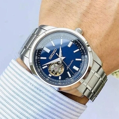 Đồng Hồ Nam Seiko Automatic Open Heart SCVE051 Dây Thép Vỏ Trắng Mặt Xanh