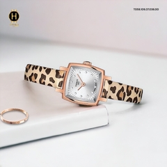 Đồng Hồ Nữ Tissot Quartz T058.109.37.036.00 Lovely Square Set Dây Da Thép Vàng Hồng Mặt Trắng