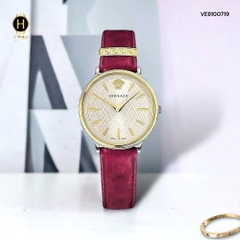 Đồng Hồ Nữ Versace Quartz VE8100719 Dây Da Đỏ Mặt Trắng