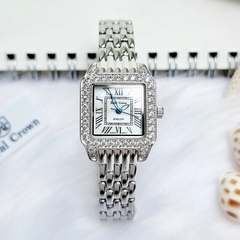 Đồng Hồ Nữ Royal Crown Quartz 6104 Full Trắng Dây Thép Nữ