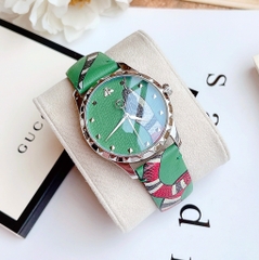 Đồng Hồ Unisex Gucci Quartz YA1264081 Dây Da Vỏ Trắng Mặt Xanh Lá