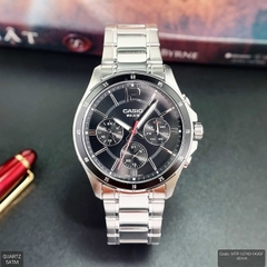 Đồng Hồ Nam Casio Pin MTP-1374D-1AVDF Dây Thép Bạc Mặt Đen
