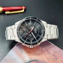 Đồng Hồ Nam Casio Pin MTP-1374D-1AVDF Dây Thép Bạc Mặt Đen