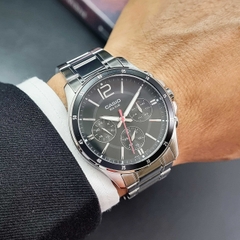 Đồng Hồ Nam Casio Pin MTP-1374D-1AVDF Dây Thép Bạc Mặt Đen