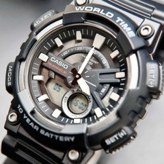 Đồng Hồ Nam Casio Quartz Điện Tử World Time AEQ-110W-1BVDF Dây Nhựa Mặt Đen