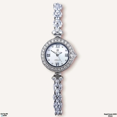 Đồng Hồ Nữ Royal Quartz 2033 Dây Thép Trắng Mặt Trắng Viền Đá