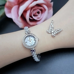 Đồng Hồ Nữ Royal Quartz 2033 Dây Thép Trắng Mặt Trắng Viền Đá