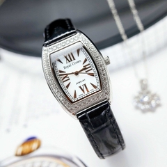 Đồng Hồ Nữ Royal Crown Quartz 3635 Vuông Dây Da Đen