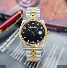Đồng Hồ Nam Mathey Tissot Quartz H710BN Dây Sắt Demi Vàng Mặt Đen Diamond