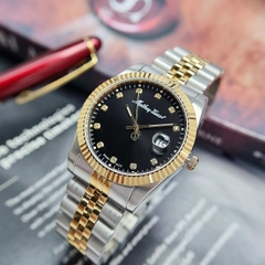 Đồng Hồ Nam Mathey Tissot Quartz H710BN Dây Sắt Demi Vàng Mặt Đen Diamond