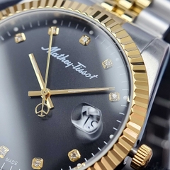 Đồng Hồ Nam Mathey Tissot Quartz H710BN Dây Sắt Demi Vàng Mặt Đen Diamond