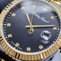 Đồng Hồ Nam Mathey Tissot Quartz H710BN Dây Sắt Demi Vàng Mặt Đen Diamond