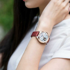 Đồng Hồ Nữ Citizen Automatic PC1008-11Y Da Đỏ Mặt Trắng Kính Sapphire