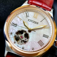 Đồng Hồ Nữ Citizen Automatic PC1008-11Y Da Đỏ Mặt Trắng Kính Sapphire