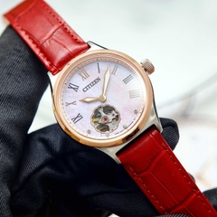 Đồng Hồ Nữ Citizen Automatic PC1008-11Y Da Đỏ Mặt Trắng Kính Sapphire